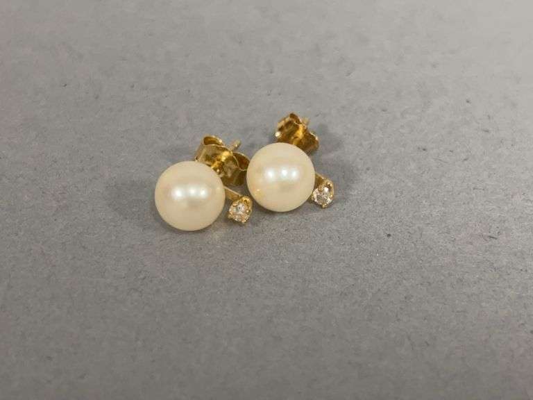 Pearl? and diamond post earrings image
