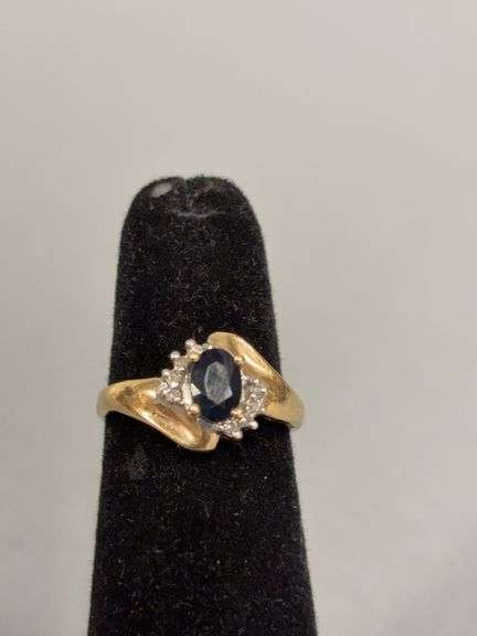 Women’s sapphire and diamond ring size 4.5 Marked 10K and A inside circle image