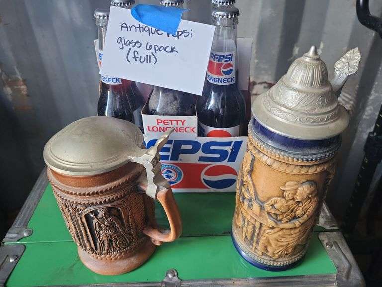 Vintage Pepsi 6 pack and steins