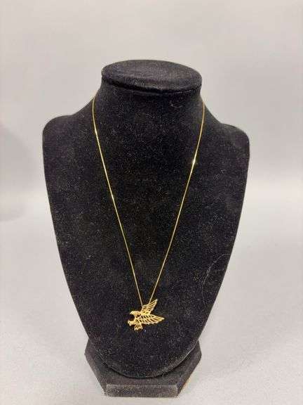 18” gold chain marked 14K Italy w eagle pendant image