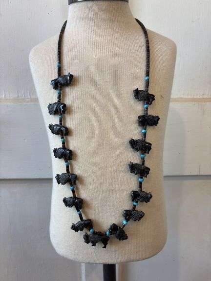 Heishi and buffalo fetish necklace 63 grams image