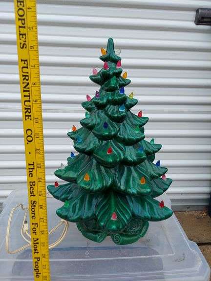 Vintage Large Ceramic Christmas Tree, 20"H x 14"dia. Untested but has all its colored lights. image