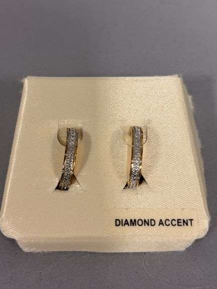 Diamond accent half hoop post earrings image