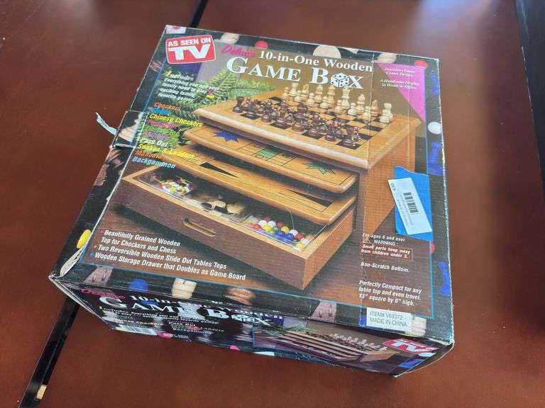 New in box deluxe 10 in one wooden game box