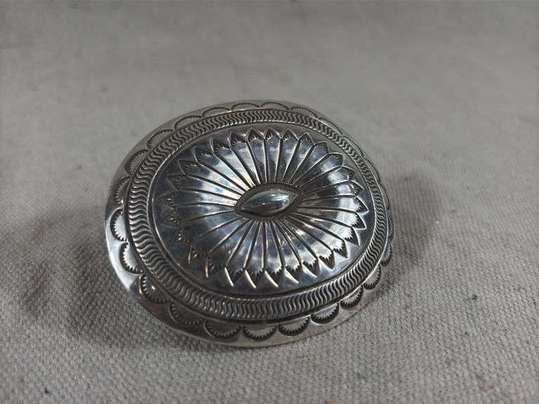 Unmarked stamped concho brooch 3” x 2 1/2” 42 g image