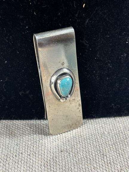 Unmarked money clip with turquoise stone 15 g total weight image