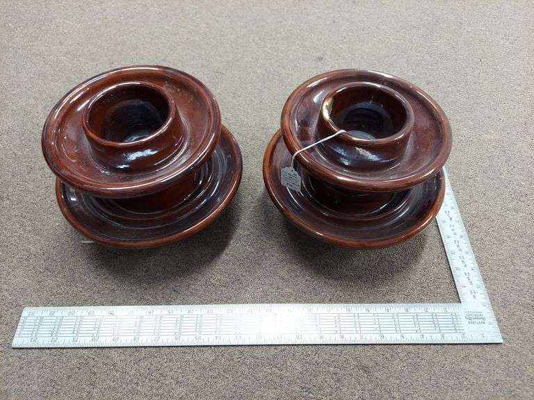2 jumbo porcelain/ceramic insulators, brown image