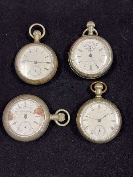 Four pocket watches for parts-Majestic Special, Illinois Watch Co, A.W. Watch Co and American Waltham Watch Co image