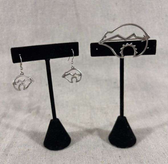 Sterling bear brooch and earring set 13.5 g total weight image