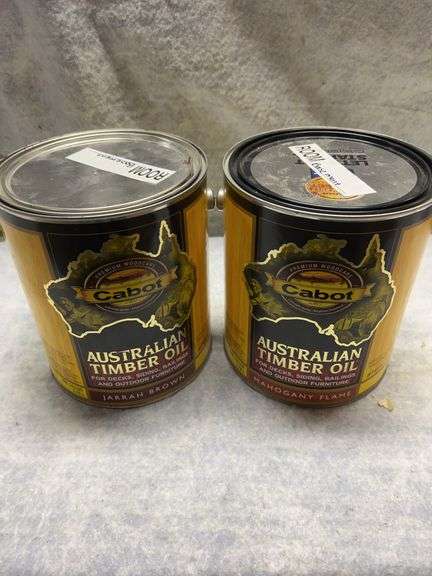 Wood finishes, Cabot timber oil, 1 gallon Mahogany Flame, 1 gallon Jarrah Brown. image