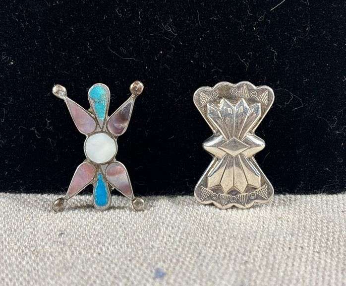 Unmarked concho slide and Zuni inlaid brooch 9 g total weight image