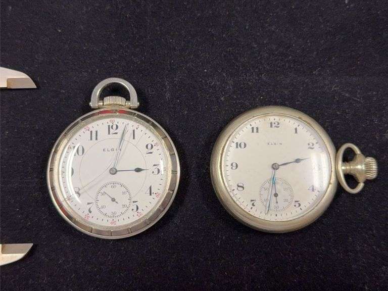 Two Elgin pocket watches including a 17 jewel Crystal is cracked on 17 jewel image