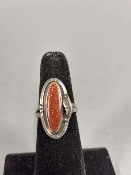 Women’s Southwest style goldstone? ring size 6  Marked ST, GF image