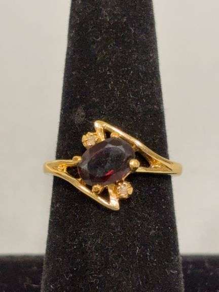 Women’s garnet? and diamond ring size 7.75 Marked G10 Lind 24K HGE image
