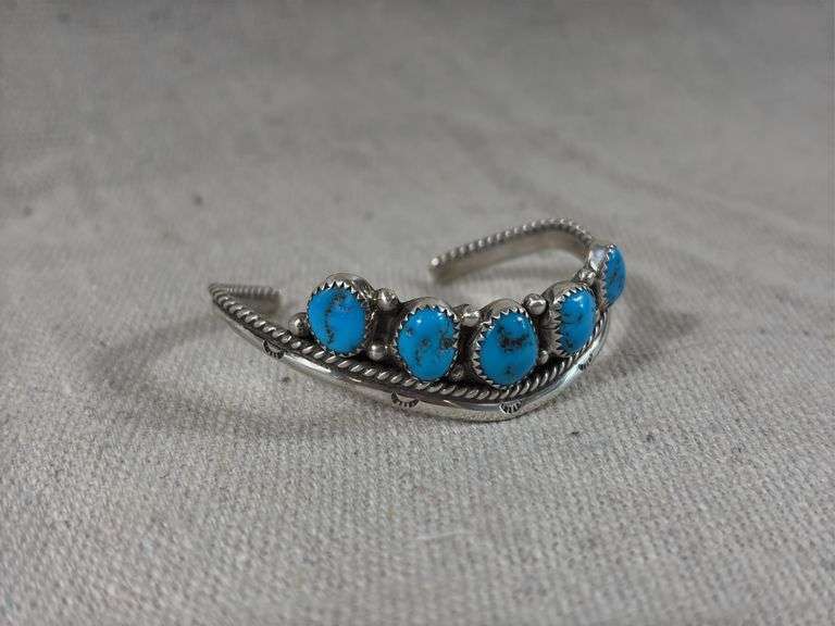 Sterling and turquoise five stone cuff 18 g total weight image