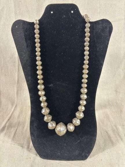 Vintage Stamped graduated bench bead necklace on chain 66.5 g total weight image