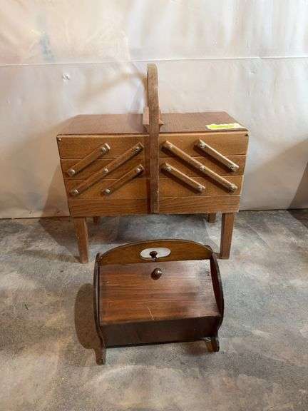 Large accordian sewing box and small lift lid sewing box image