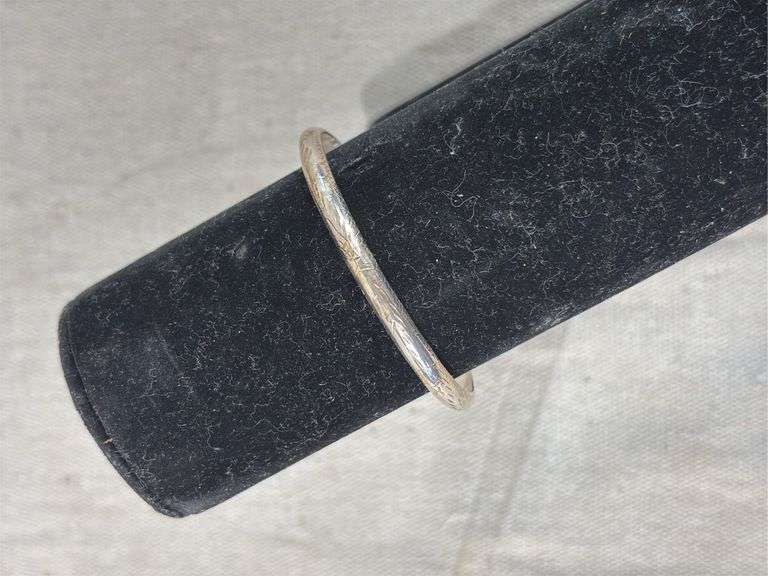 Engraved sterling bangle with clasp and chain closure 7 g image