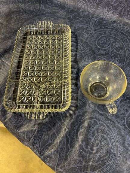 Anchor Hocking snack plate and cup set, star design. Three set has four cups and four plates. Extras include six cups, three plates star pattern and three plates ribbed pattern. image