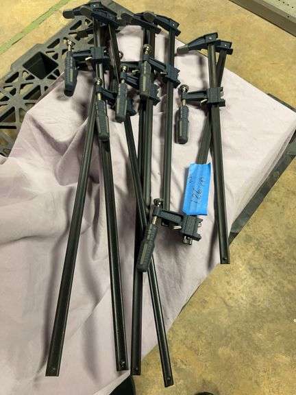 8 F style clamps, four at 30 in, four at 18 in, Craftsman sawmill circular saw. image