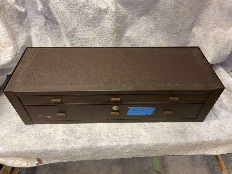 Kennedy two drawer middle cabinet 28 in wide, 8-in high, 9 1/2 in deep, no key image