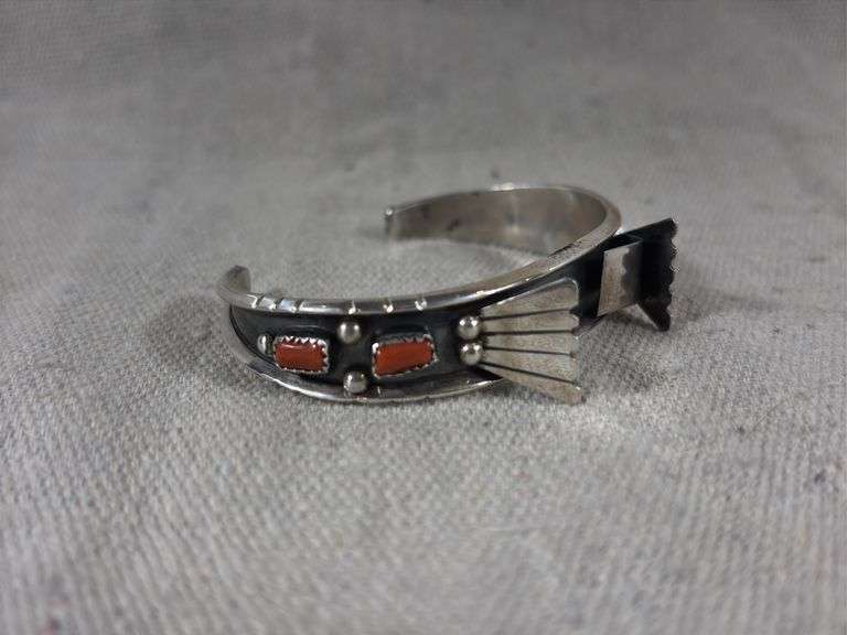 Sterling and coral watch cuff 20 g total weight image