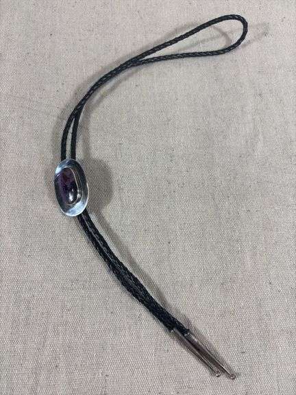Sterling bolo tie with purple stone image