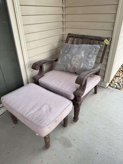 Wood patio chair and ottoman image