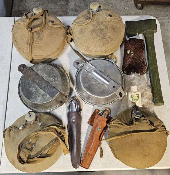 Military and Boy Scout items, canteens, collectibles, rifle barrel brush image