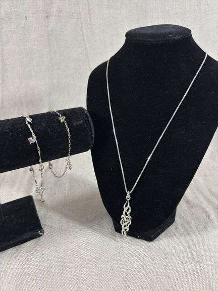 Sterling chain and pendant and two unmarked ankle bracelets image