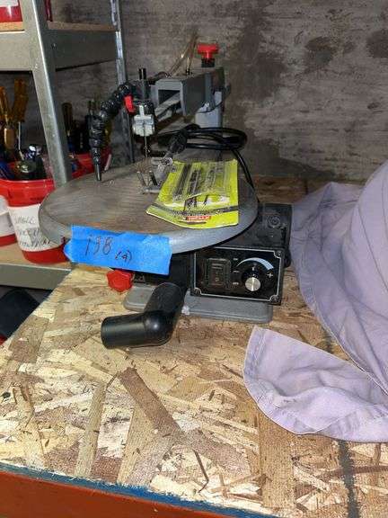 Craftsman 16-in variable speed scroll saw with extra blades. Craftsman motor from 10-in table saw. Includes belt guard. Craftsman commercial pad sander, straight or orbital pattern 4 and 1/2 in by 9-in pad. image