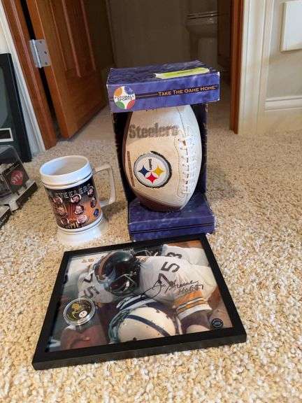 Steelers items-Mean Joe Green autographed picture, Ltd edition football, mug, token image