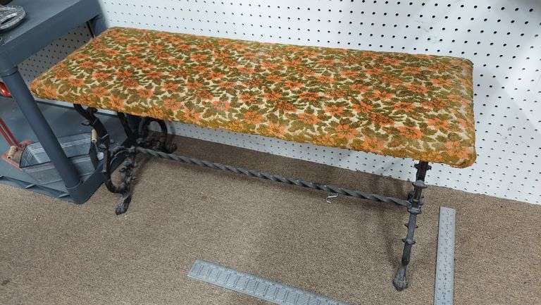 Wrought Iron Bench with Chenille Floral Seat 36"L x 17"H x 12.5"D image