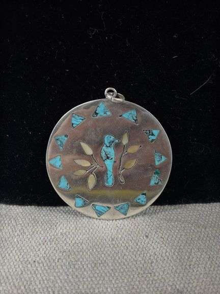 Zuni inlaid bird pendant with mother of pearl accent, 23 g total weight image