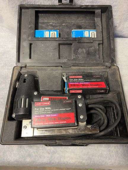 Sears electric staple tacking kit, Cen-Tech 1-in dial indicator, Cen-Tech magnetic base. image