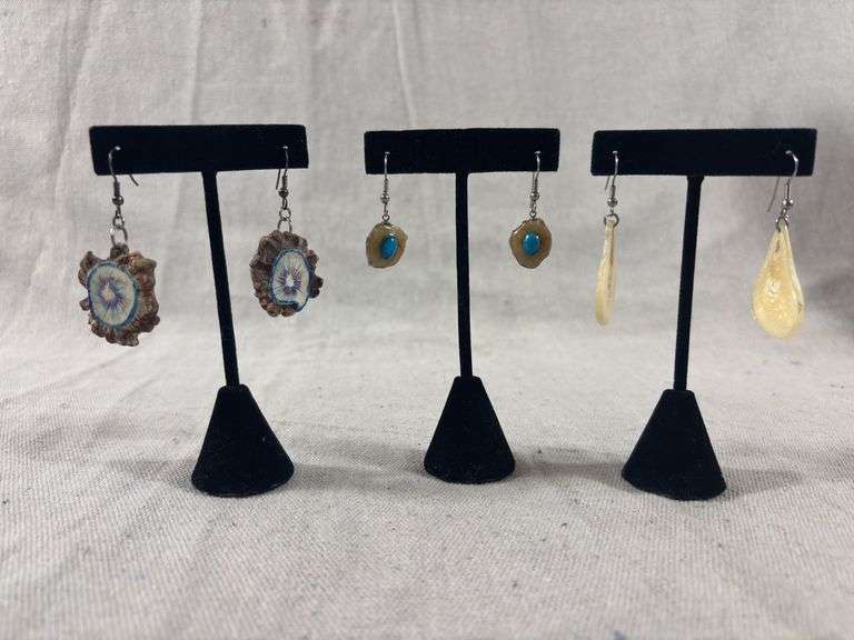 Three pair of antler and bone earrings image