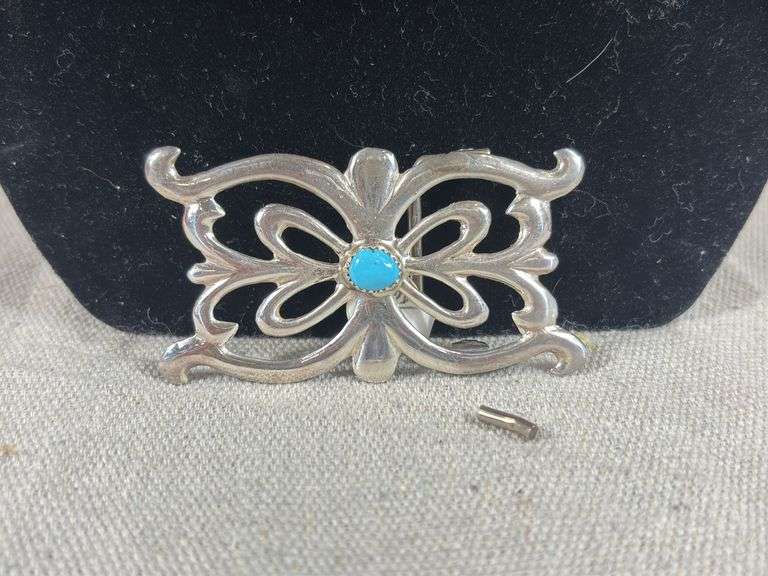 Vintage cast sterling with turquoise buckle with broken hook 24 g 3“ x 1.5” image