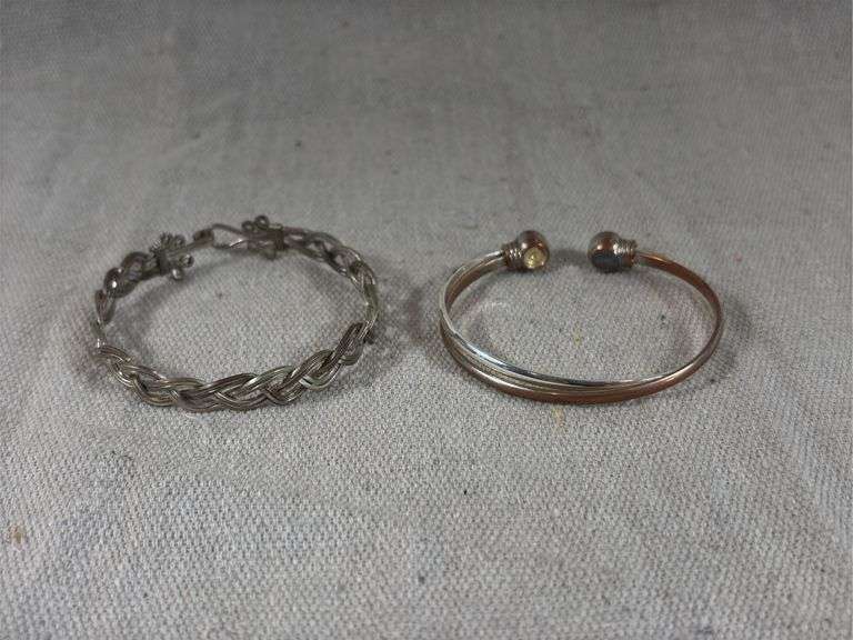 Sterling braided bangle and copper twisted bangle total weight 32 g image