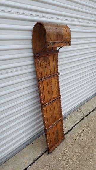 Vintage Wooden 60" Toboggan Snow Sled. Beautifully RESTORED vintage condition! Made in Preston Ontario Canada. Dimensions: 60"L x 14"W x 8.5"H.  Christmas Porch Decoration, Winter Decor image