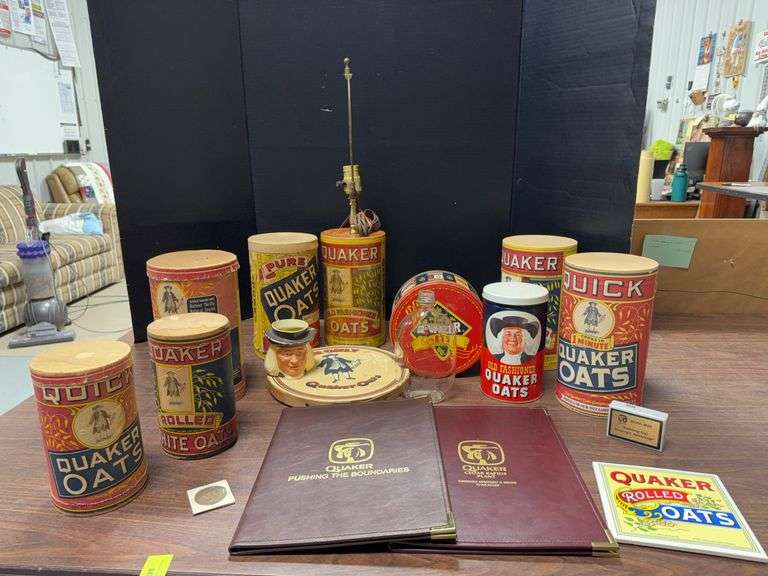 Quaker Oats collectibles includes lamp, tile, medallion, canisters, etc image
