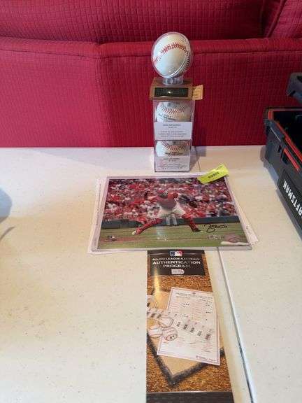 Stan Musial autographed baseball, 2 game used baseballs, Moline throwing photo image