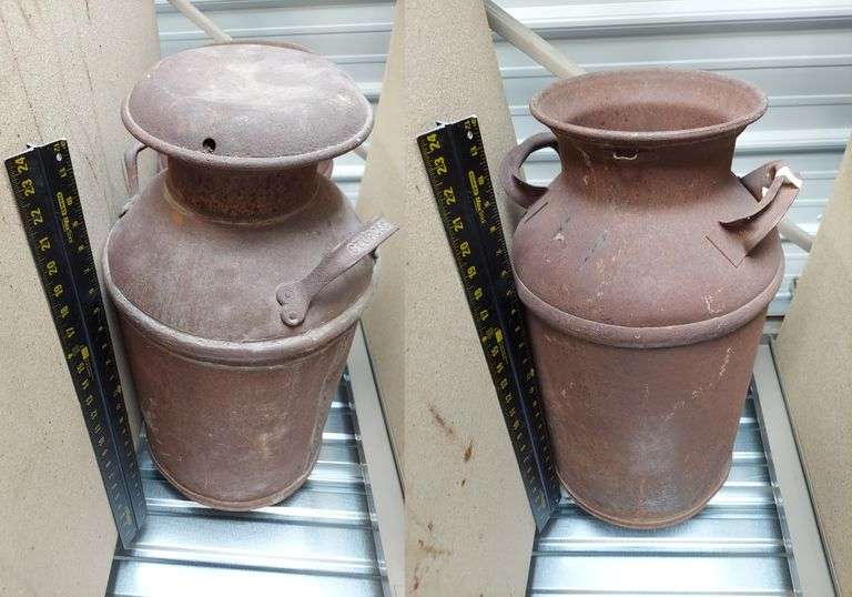 2 Milk Cans, handle of one marked Sturges image