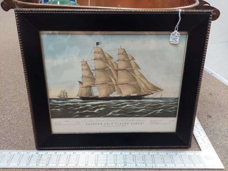 Clipper Ship Flying Cloud framed print with hanger, frame measures 17"x14" image