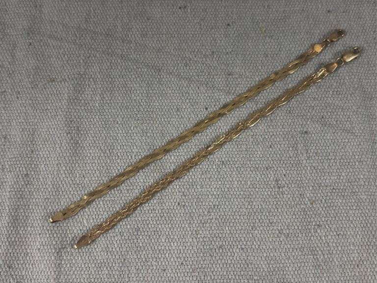 Two braided 14 karat gold marked chain bracelets 5.87 g total weight image