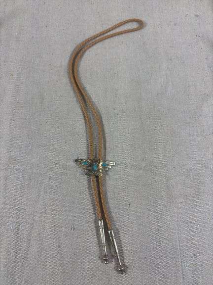 Vintage Nickel and turquoise Thunderbird bowtie image