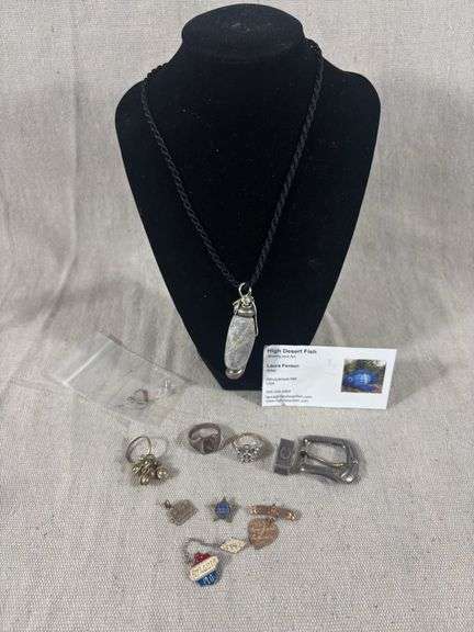 Miscellaneous jewelry, pins, rings, Stone necklace, buckle set - costume and Sterling image