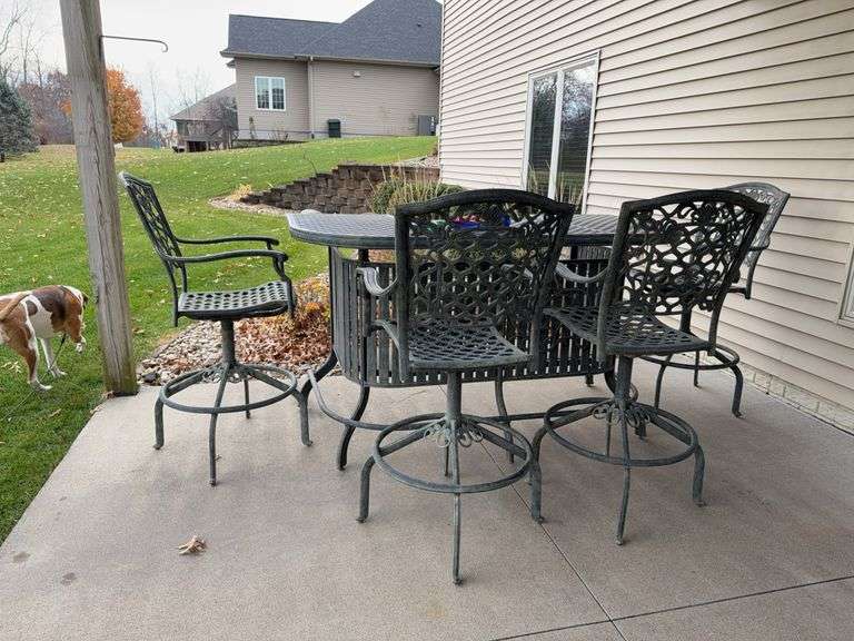 Cast aluminum bar 36 x 72 and (4) 30" barstools image