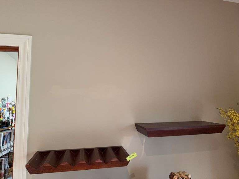 Pair floating shelves and wood/metal stand image