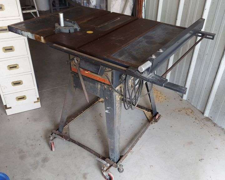 Craftsman 10" Table Saw (model 113.299040). 10" Blade, Steel Deck & Extenders, locking casters, any accessories included are shown in photos. Custom electrical installed (see photos).  Good condition, normal wear; New motor installed around 2001 and barely used after that.  Dimensions: 37"H overall. Deck+Extenders: 40" x 27". Table base footprint: 24" x 30" image