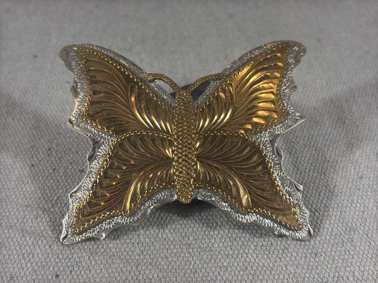 Butterfly belt buckle 3 1/2 x 2 1/2“ maker stamped with brass overlay 79.72 g total weight image